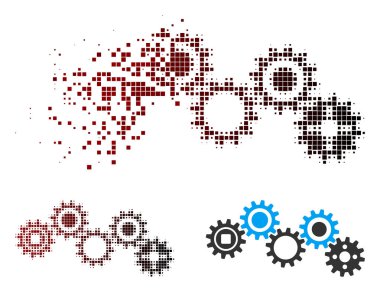 Parçalanmış piksel yarı ton dişli mekanizması simgesini