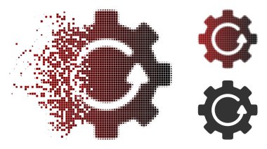 Kaybolan piksel yarı ton dişli döndürme simgesi