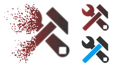 Ayrıştırılmış piksel yarı ton Hammer ve Wrench kutsal kişilerin resmi