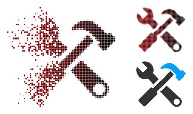 Rendelenmiş piksel yarı ton Hammer ve Wrench kutsal kişilerin resmi