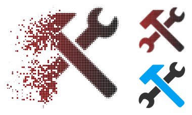 Hasarlı piksel yarı ton Hammer ve Wrench kutsal kişilerin resmi