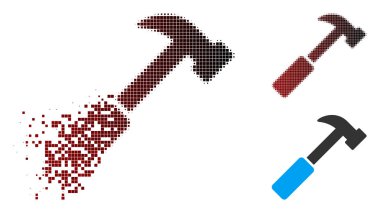 Parçalanmış piksel yarı ton Hammer simgesi