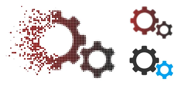 Icona con ingranaggi mezzitoni pixel danneggiati — Vettoriale Stock
