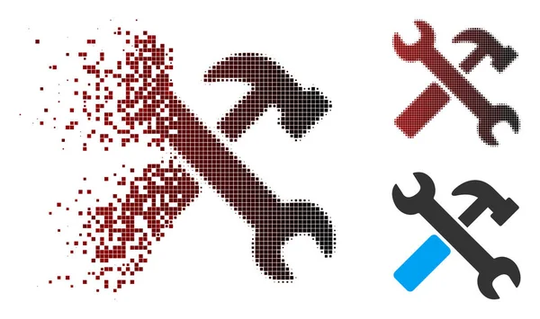 Zerstreute Pixel-Halfone-Hammer und Schraubenschlüssel-Symbol — Stockvektor