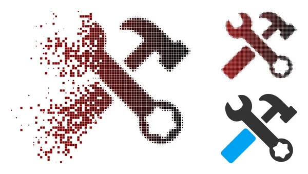 Auflösung von Pixel-Halfone-Hammer und Schraubenschlüssel-Symbol — Stockvektor