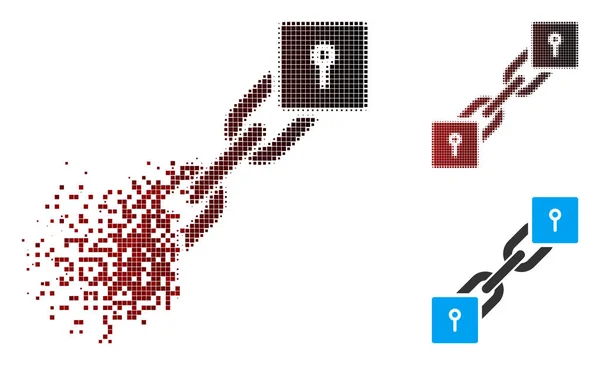 Gebrochenes Pixel-Halfone-Blockchain-Symbol — Stockvektor