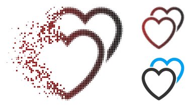Piksel yarı ton sevgi kalpleri simgesi çözünmüş