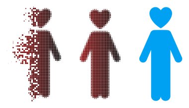 Rendelenmiş piksel yarı ton aşık adam simgesi