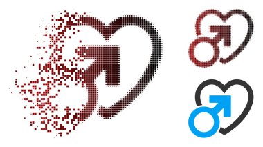 Piksel yarı ton erkek aşk simgesi ışıltı