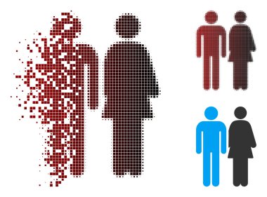 Çözünmüş piksel noktalı resim evli çift simgesi