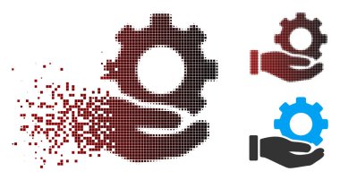 Parçalanmış piksel yarı ton mekanik vites hizmet el simgesi