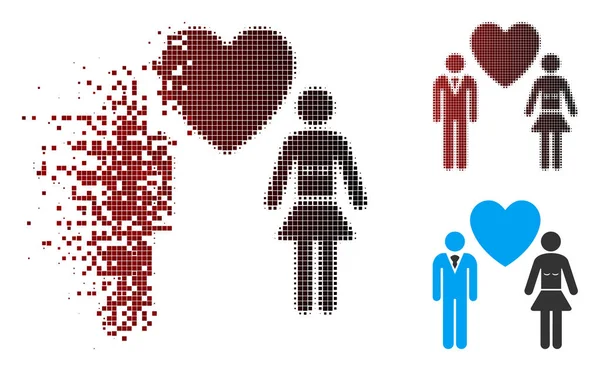 Pictogram van de personen van de liefde van pixels Halftone ontbonden — Stockvector