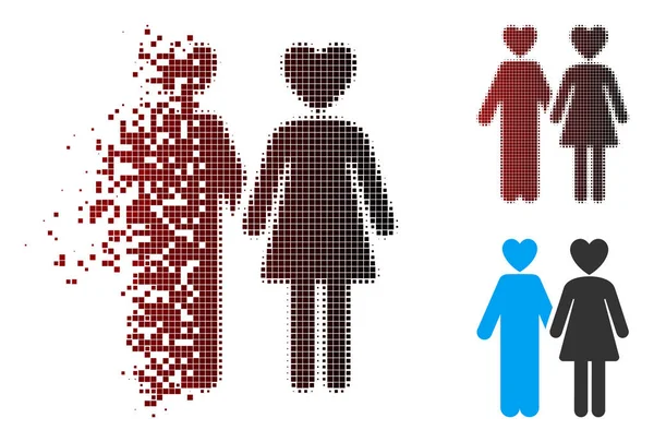 Pictogram van de liefhebbers van verspreide pixels halftoon — Stockvector