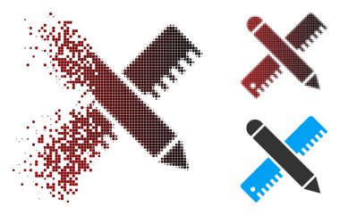 Piksel noktalı resim cetvel ve kalem tasarım araçları simgesi dağınık