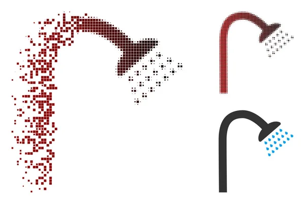Icono de ducha de medio tono de píxel roto — Vector de stock