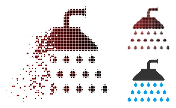 Vector Shower Icon Dispersed Dotted Halftone Undamaged Solid Versions Disappearing — Stock Vector