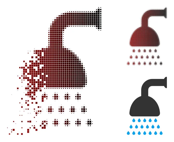 Nedbrutet Pixel halvton dusch ikonen — Stock vektor