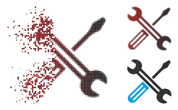 Clé demi-teinte et icône de tournevis dissolvant Pixel — Image vectorielle