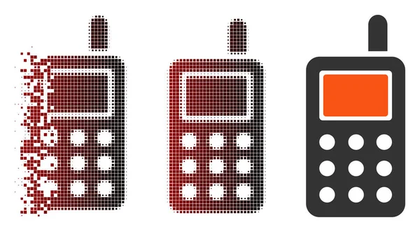 Broken Pixel Halftone Cell Phone Icon — Stock Vector