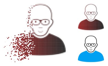 Parçalanmış piksel yarı ton kel adam simgesi