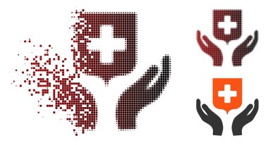 Hasarlı piksel yarı ton tıbbi kalkan bakım el simgesi
