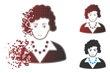 Vektör esmer Bayan simgesinde ışıltı, noktalı yarım ton ve hasarsız katı türevleri. Dikdörtgen kıvılcım ve siyah kırmızı üzerinden yatay bir gradyan yok olan etkisi içerir.