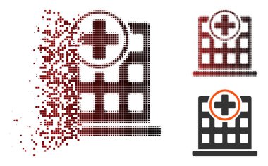 Hasarlı piksel yarı ton klinik bina simgesini