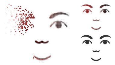 Piksel yarı ton yüz simgesi dağınık