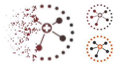 Parçalanmış piksel yarı ton tıbbi bağlantıları simgesi yuvarlak