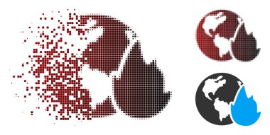 Piksel yarı ton gezegen alev simgesi zarar