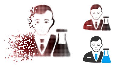 Hasarlı piksel yarı ton Kimya adam simgesi