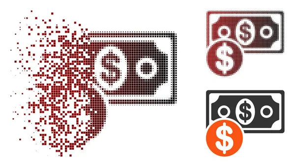 Desaparecendo Pixel Halftone Ícone de dinheiro — Vetor de Stock