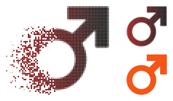 Zerstörtes Pixel halbtones männliches Symbol-Symbol — Stockvektor