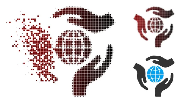 Disolver Pixel Halftone Icono de Protección Global — Vector de stock