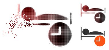 Vektör uyku saat simgesini kırık, noktalı yarım ton ve hasarsız tüm sürümleri. Kaybolan etkisi içerir dikdörtgen noktalar ve siyah kırmızı üzerinden Yatay Gradyan.