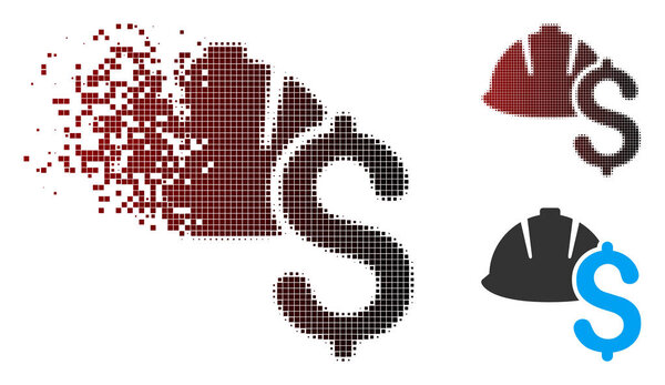 Destructed Pixel Halftone Helmet And Dollar Icon