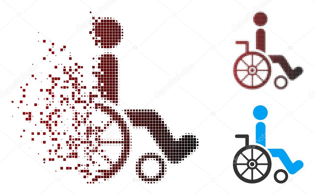Destructed Pixel Halftone Wheelchair Icon