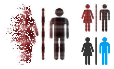 Piksel yarı ton Wc kişi simgesi dağılmakta