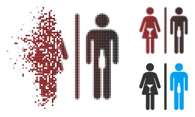 Piksel yarı ton Wc kişi simgesi dağılmakta