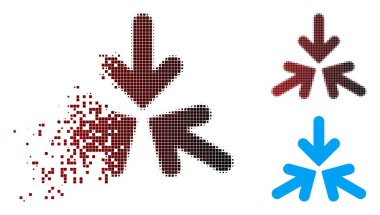 Hasarlı piksel yarı ton Üçlü Collide ok simgesi