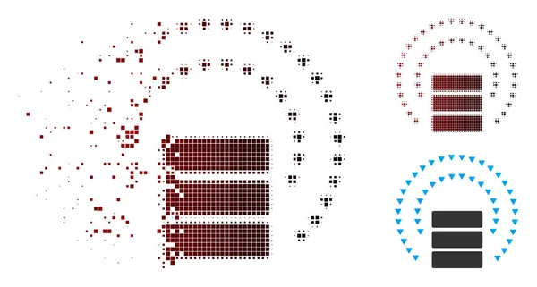 Zerstörtes Pixel-Halbton-Datenbank-Sphere-Shield-Symbol — Stockvektor