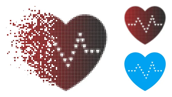 Dissipated Pixel Halftone Dotted Heart Pulse Icon — Stock Vector