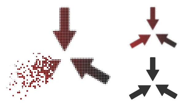 Aprító Pixel félárnyék összeütközik 3 nyíl ikon — Stock Vector