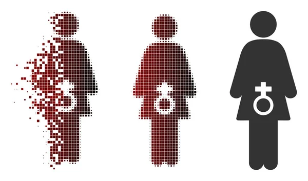 Bewegende Pixel Halftone vrouwelijke seksuele Disfunction pictogram — Stockvector