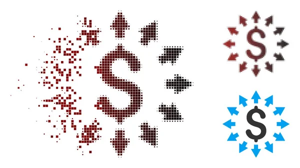 Icône de distribution Pixel demi-ton Dollar disparaissant — Image vectorielle