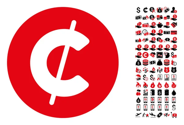 Ícone de moeda de centavo com 90 pictogramas de bônus — Vetor de Stock