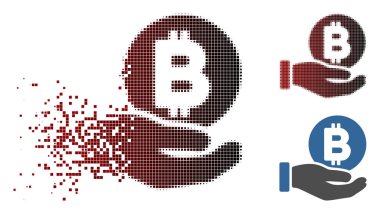 Piksel noktalı resim Bitcoin ödeme el simgesi dağılmakta