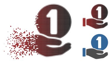 Rendelenmiş piksel yarı ton bir sikke ödeme el simgesi