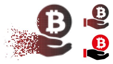 Kırık piksel noktalı resim Bitcoin para ödeme el simgesi