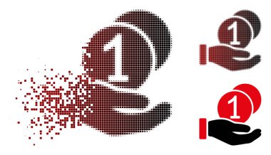 Vektör sikke ödeme el simgesi çözünmüş, noktalı yarım ton ve hasarsız tüm sürümleri. Dikdörtgen noktalar ve siyah kırmızı üzerinden yatay bir gradyan yok olan etkisi kullanır.